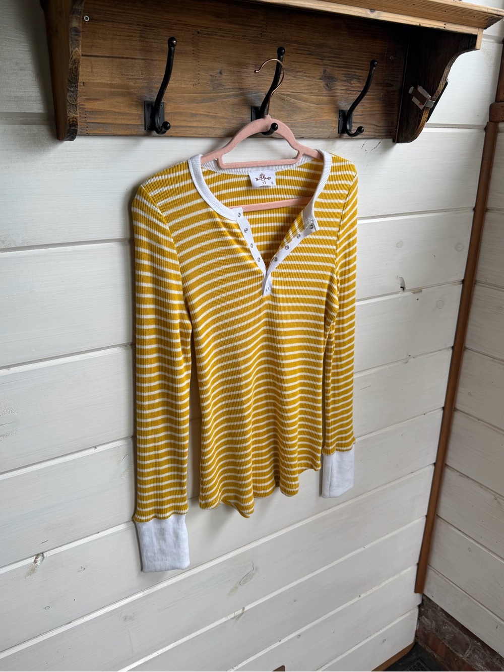 R2 Striped Long Sleeve Henley Shirt with Wide Cuffs